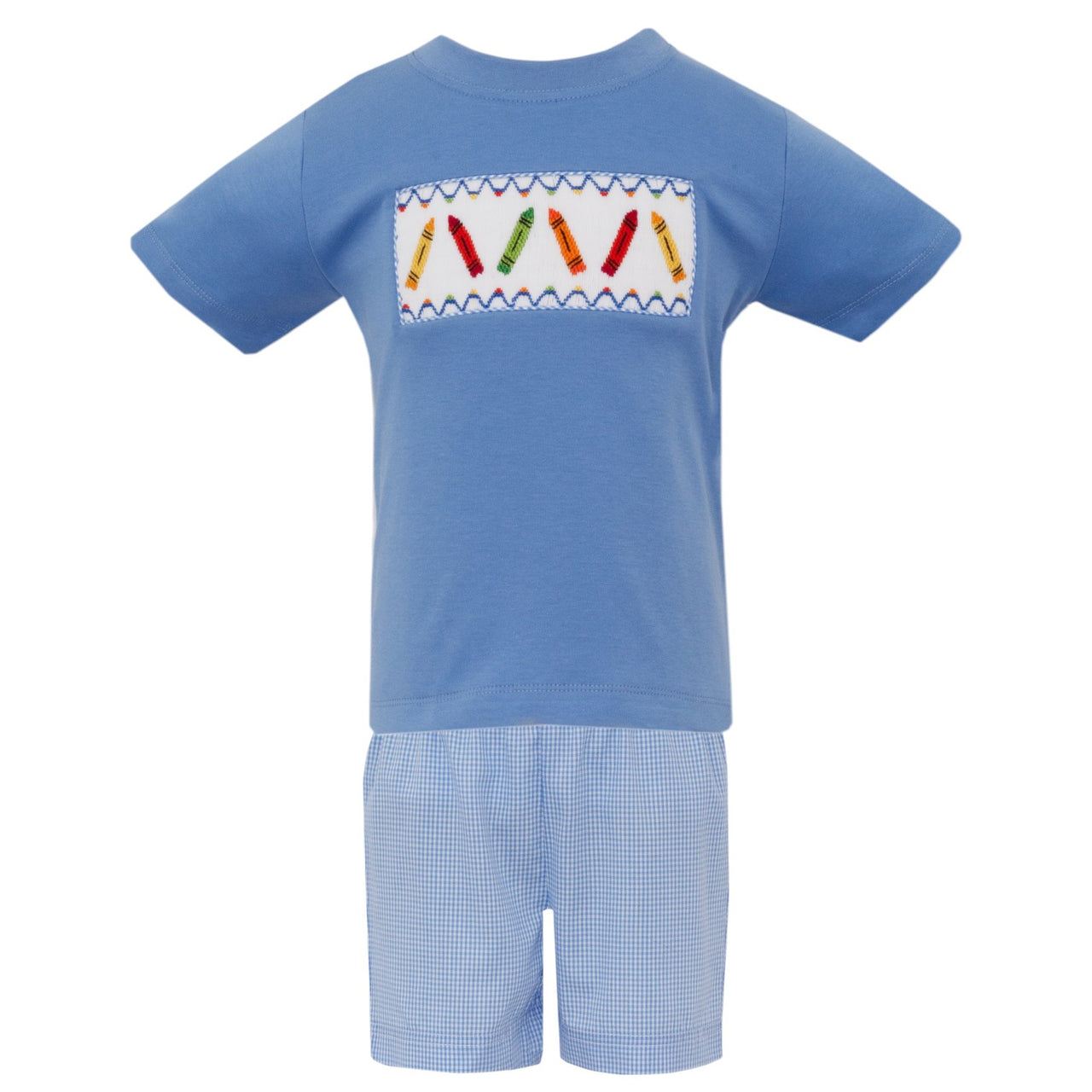Anavini Crayons Boy's Periwinkle Blue Knit T-Shirt & Periwinkle Blue Gingham Boy's Shorts 500P/500SB-VF25 5207