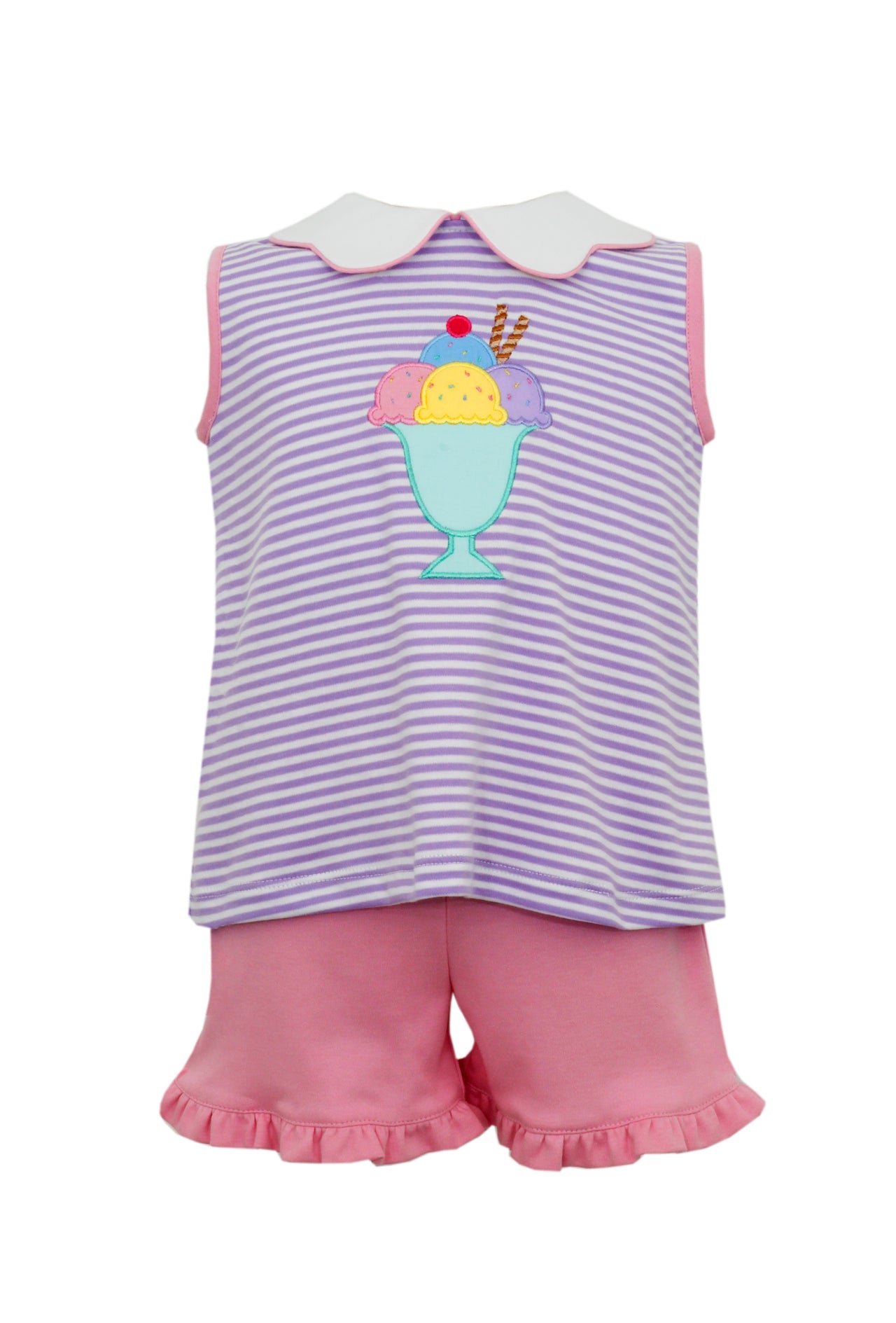Claire & Charlie Ice Cream Sundae Lilac Knit Stripe Top W/Pink Knit Shorts 5010X-CS24 5103