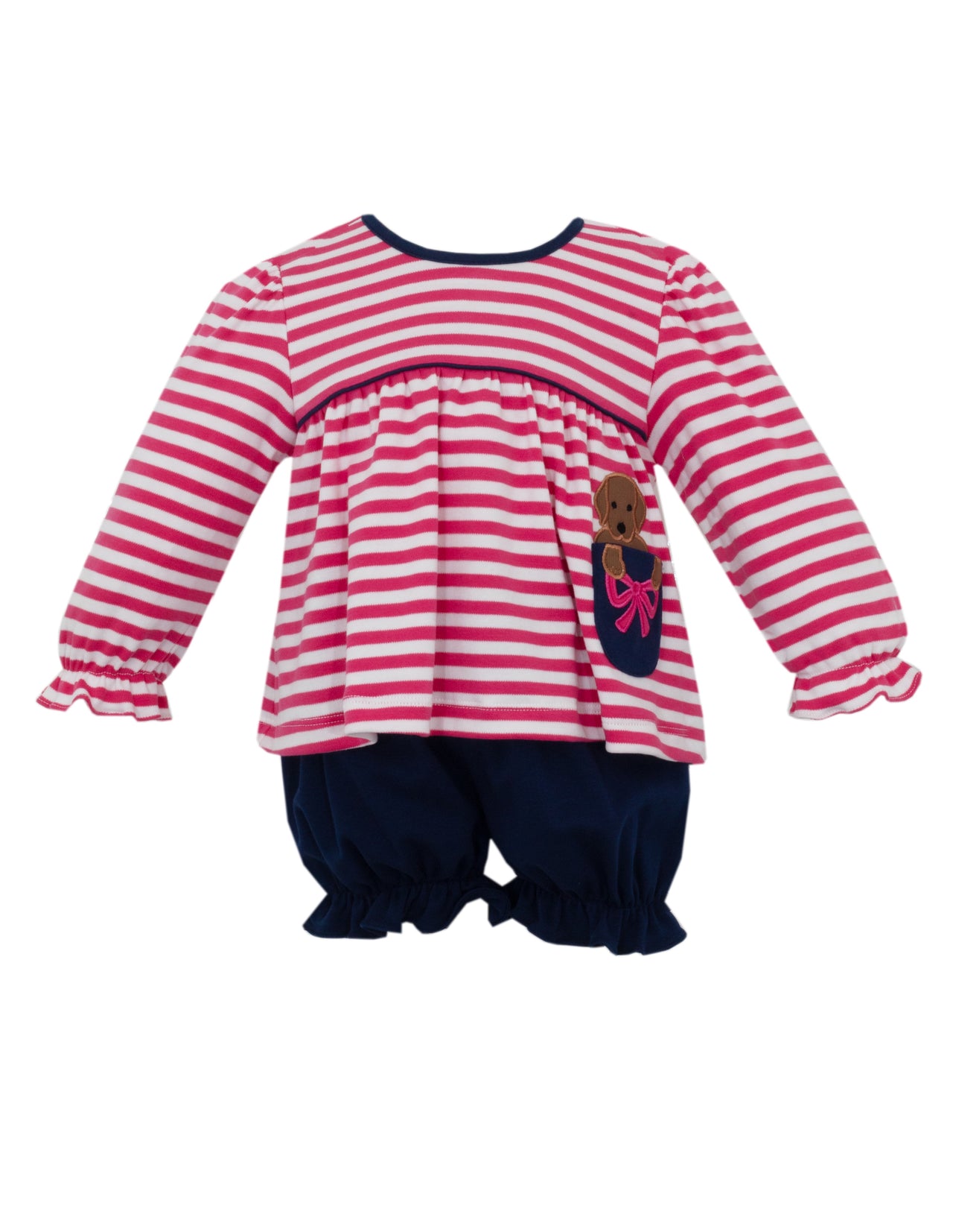 Claire & Charlie Lab Puppy Girl's Hot Pink Stripe Knit Girl's Bloomer Set 5011C-CF24 5108