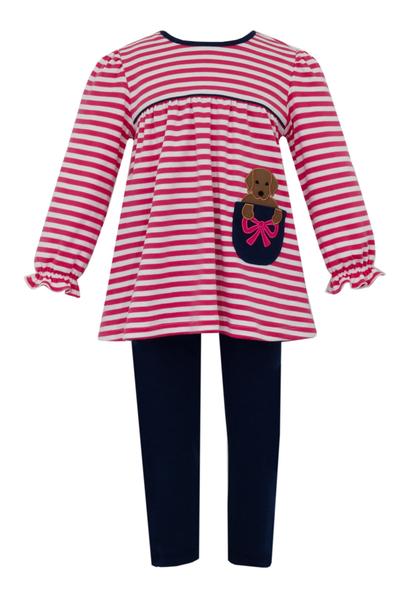 Claire & Charlie Lab Puppy Girl's Hot Pink Stripe Knit girl's Tunic Set L/S 5011N-CF24 5108