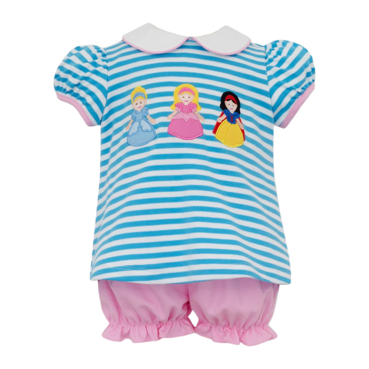 Claire & Charlie Princesses Turq Knit Stripe Girls Bloomer Set S/S 5016C-CF25 5208