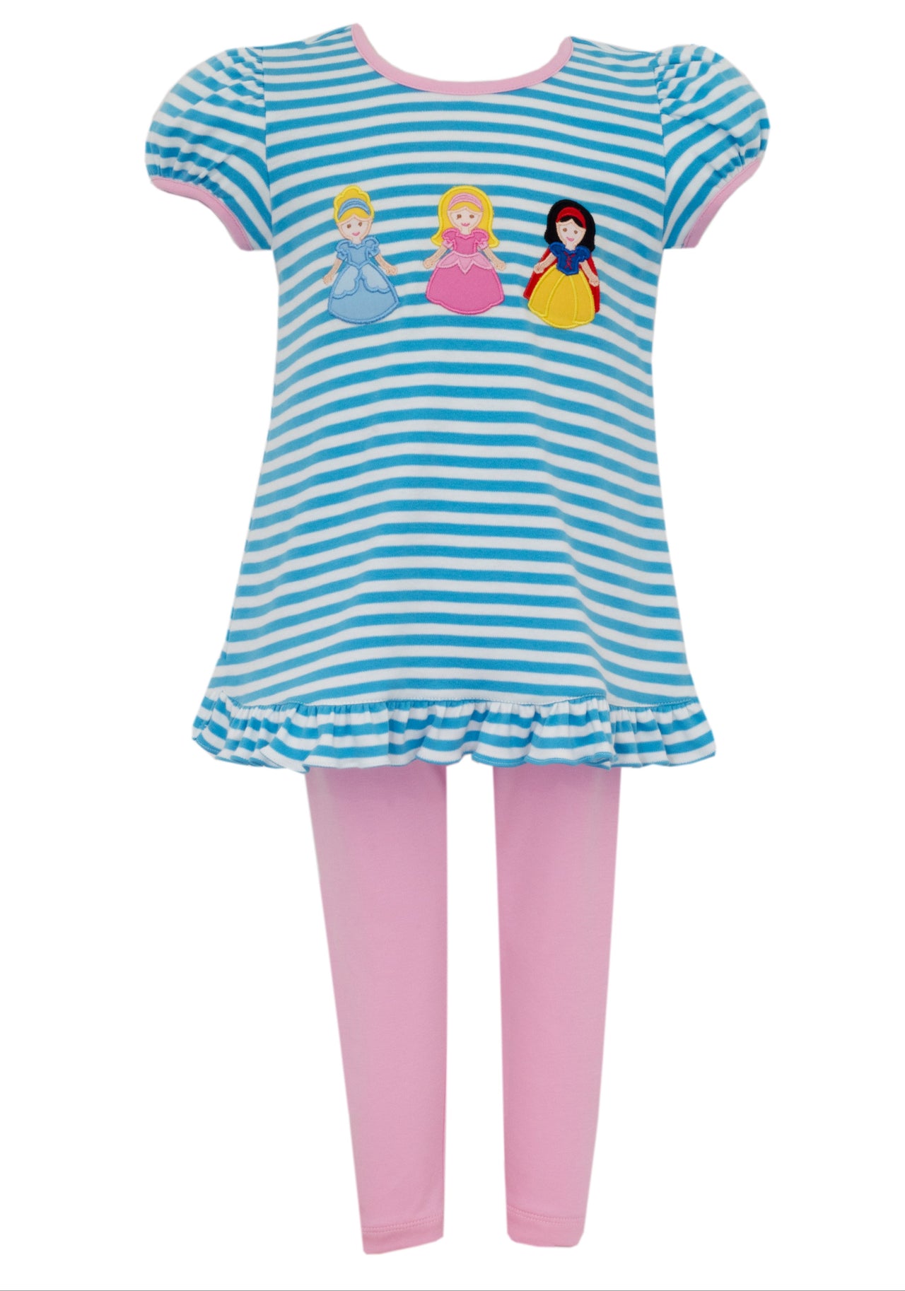 Claire & Charlie Princesses Turq Knit stripe Girls Tunic Set S/S 5016N-CF25 5208