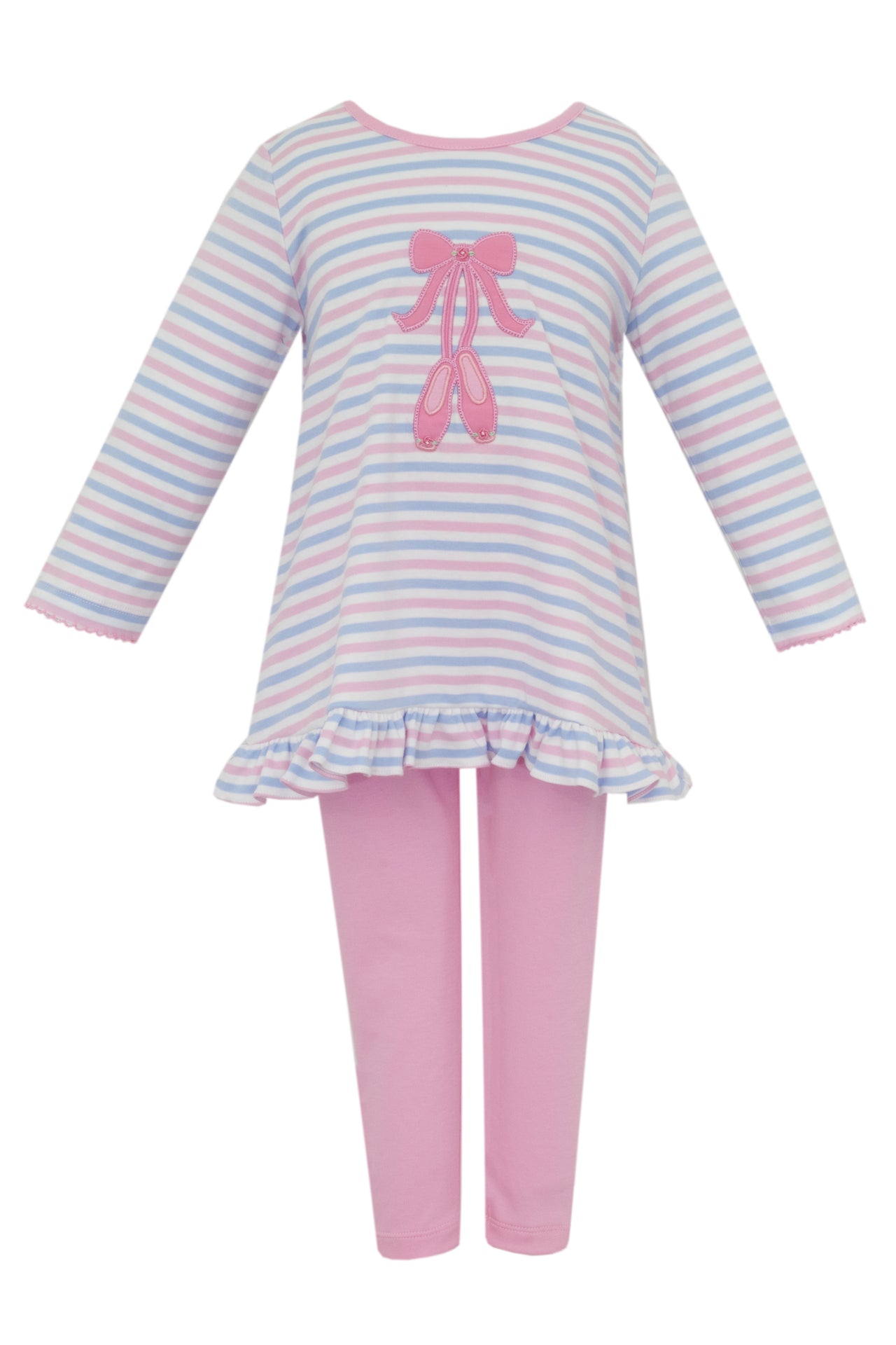 Claire & Charlie Ballet Pink & Blue knit Stripe Girls Tunic Set L/S 5018N-CF25 5209