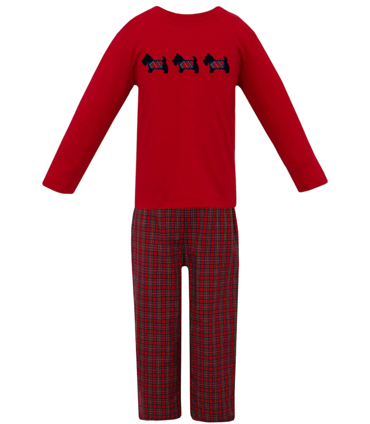 Claire & Charlie Plaid Scottie Boy's Red Knit Boy's T-Shirt L/S & Plaid Scottie Boy's Pants 5026/PB/P-CH24 5110