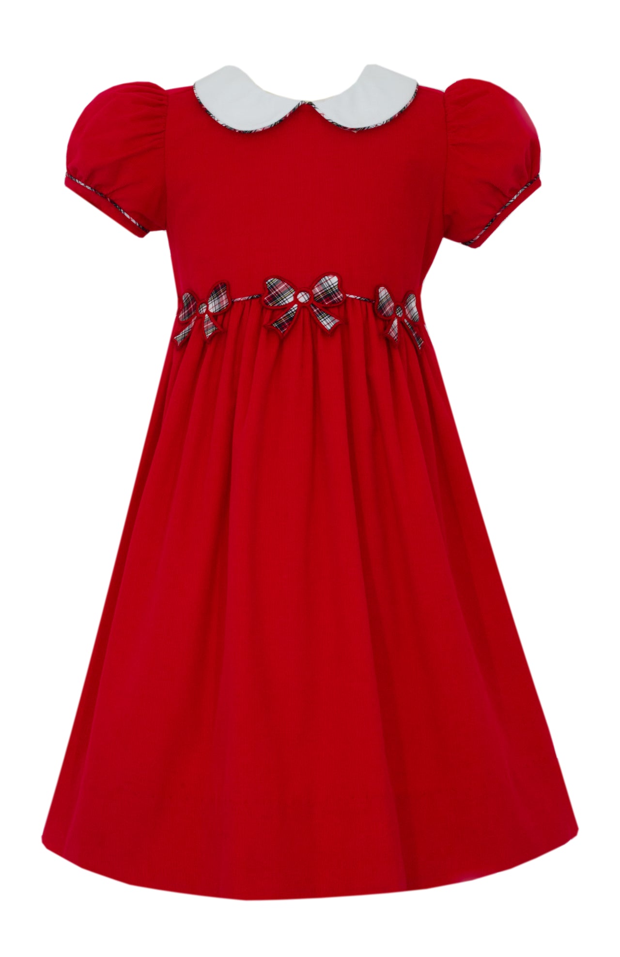 Claire & Charlie Holiday Bows Red Corduroy Dress W/Plaid Bows S/S 5027D-CH24 5110