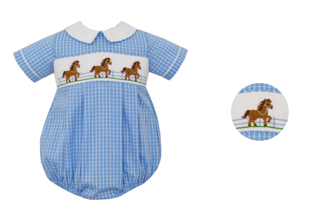 Anavini Horses Boy's Blue Window Check Boy's Bubble S/S 502BB-VF24 5109