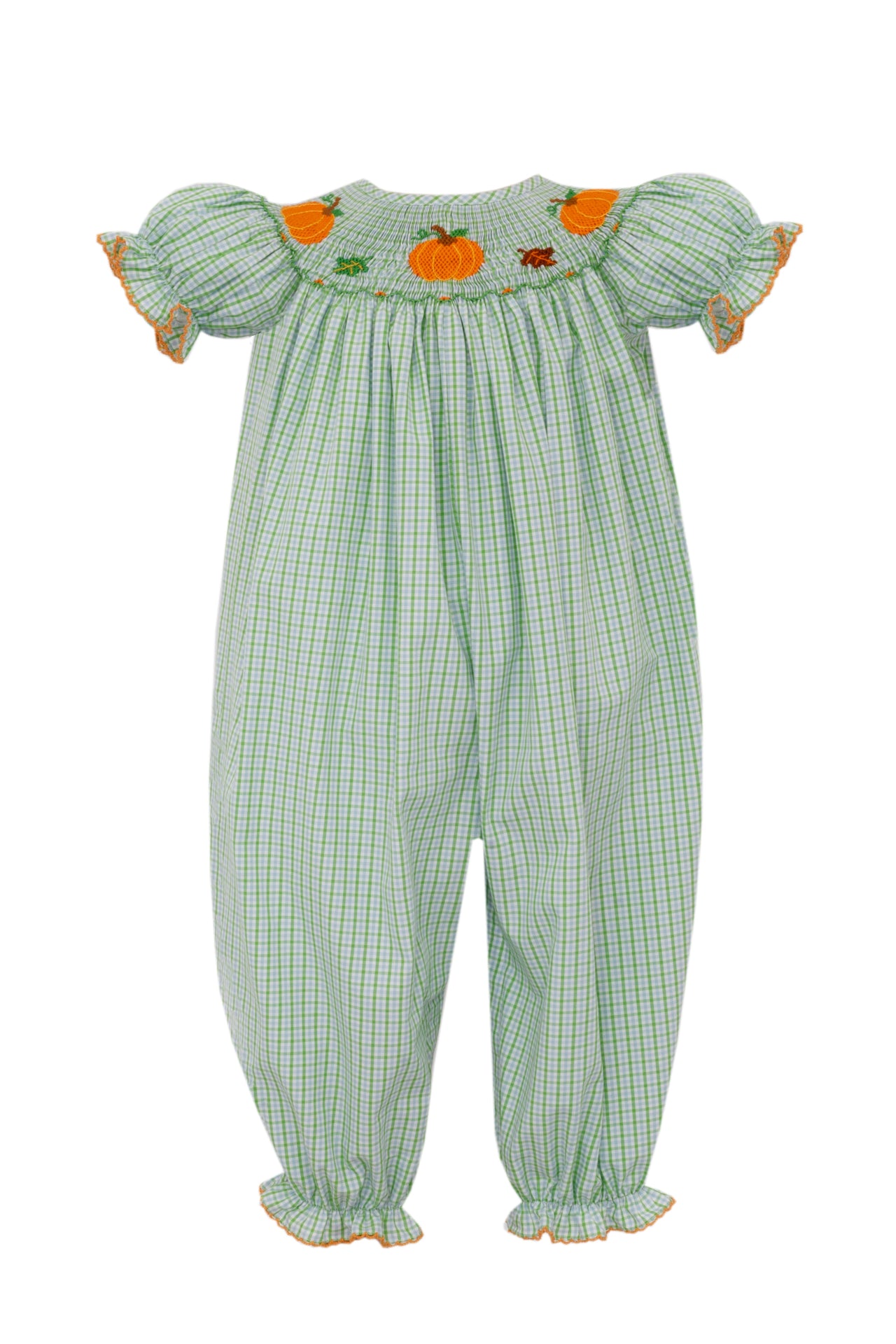 Anavini Pumpkin Patch Girl's Green & Blue Check Long Bishop Bubble S/S 502V-VF25 5208Anavini