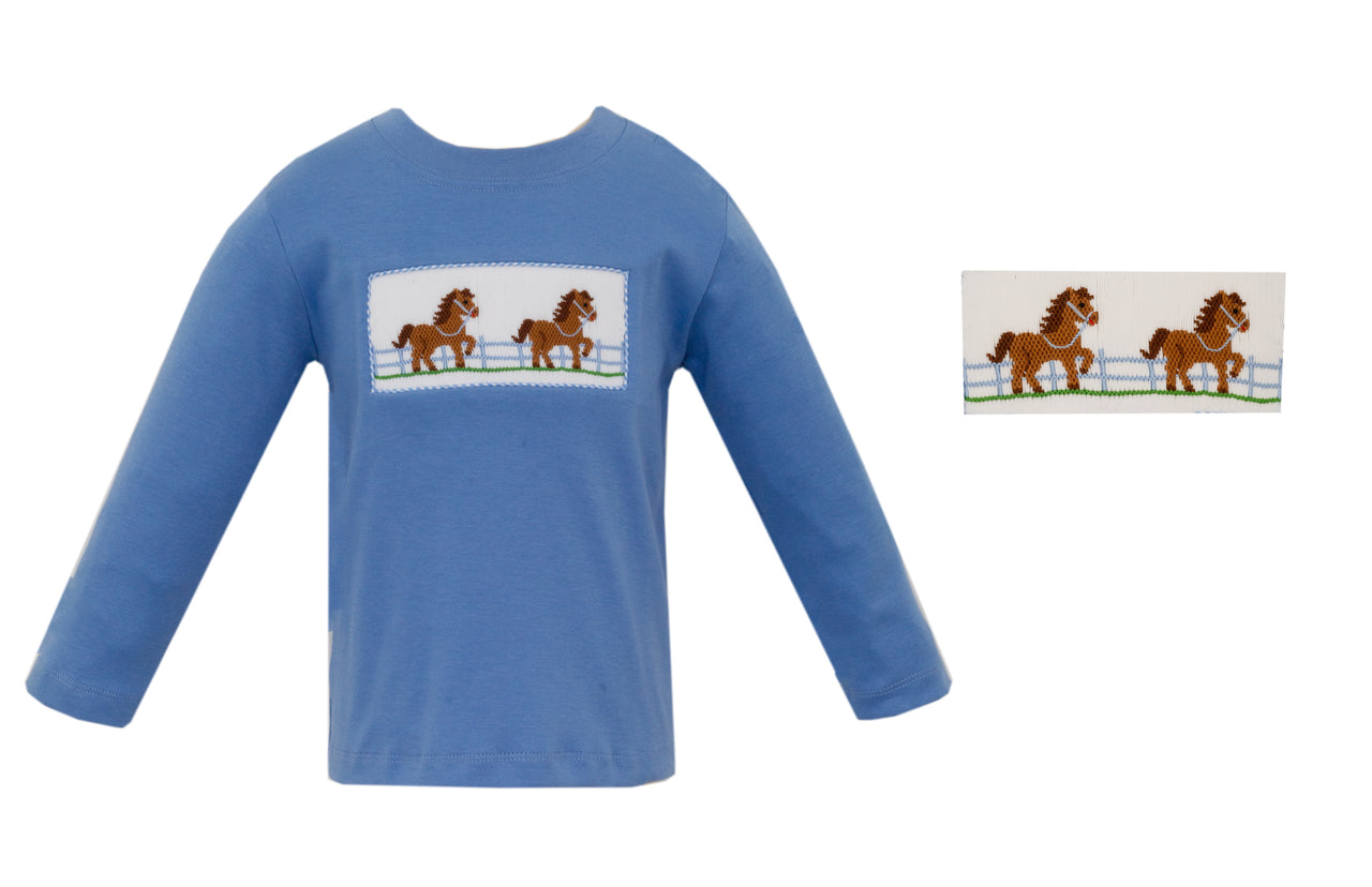 Anavini Horses Boy's Periwinkle Blue Knit Boy's T-Shirt L/S 5109