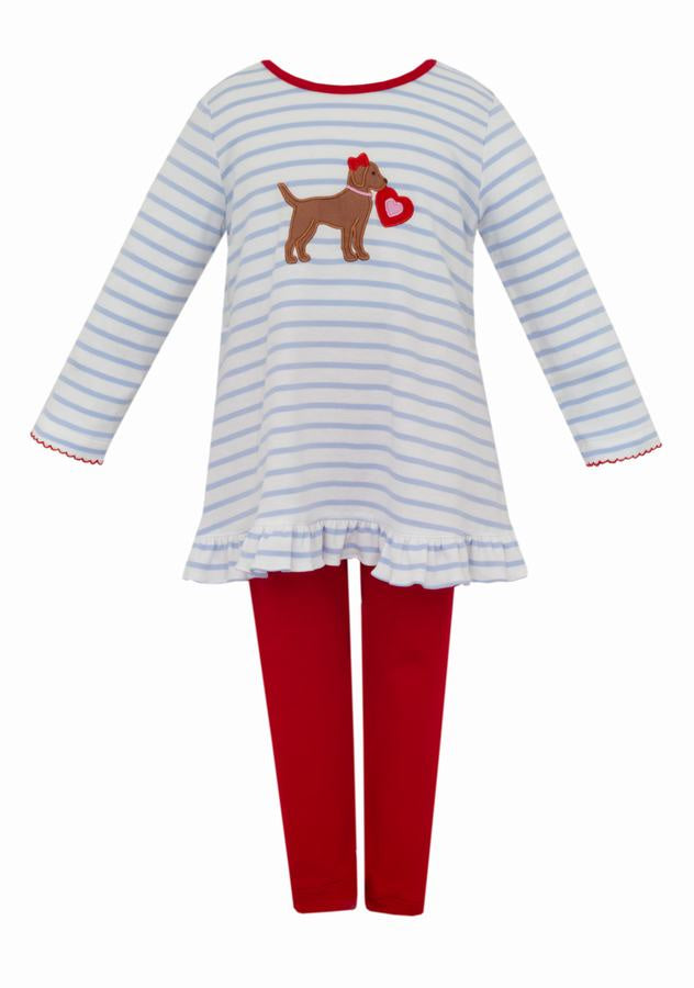 Claire & Charlie Valentine Lt Blue Stripe Girls Tunic Set L/S 5040N-CH25 5212
