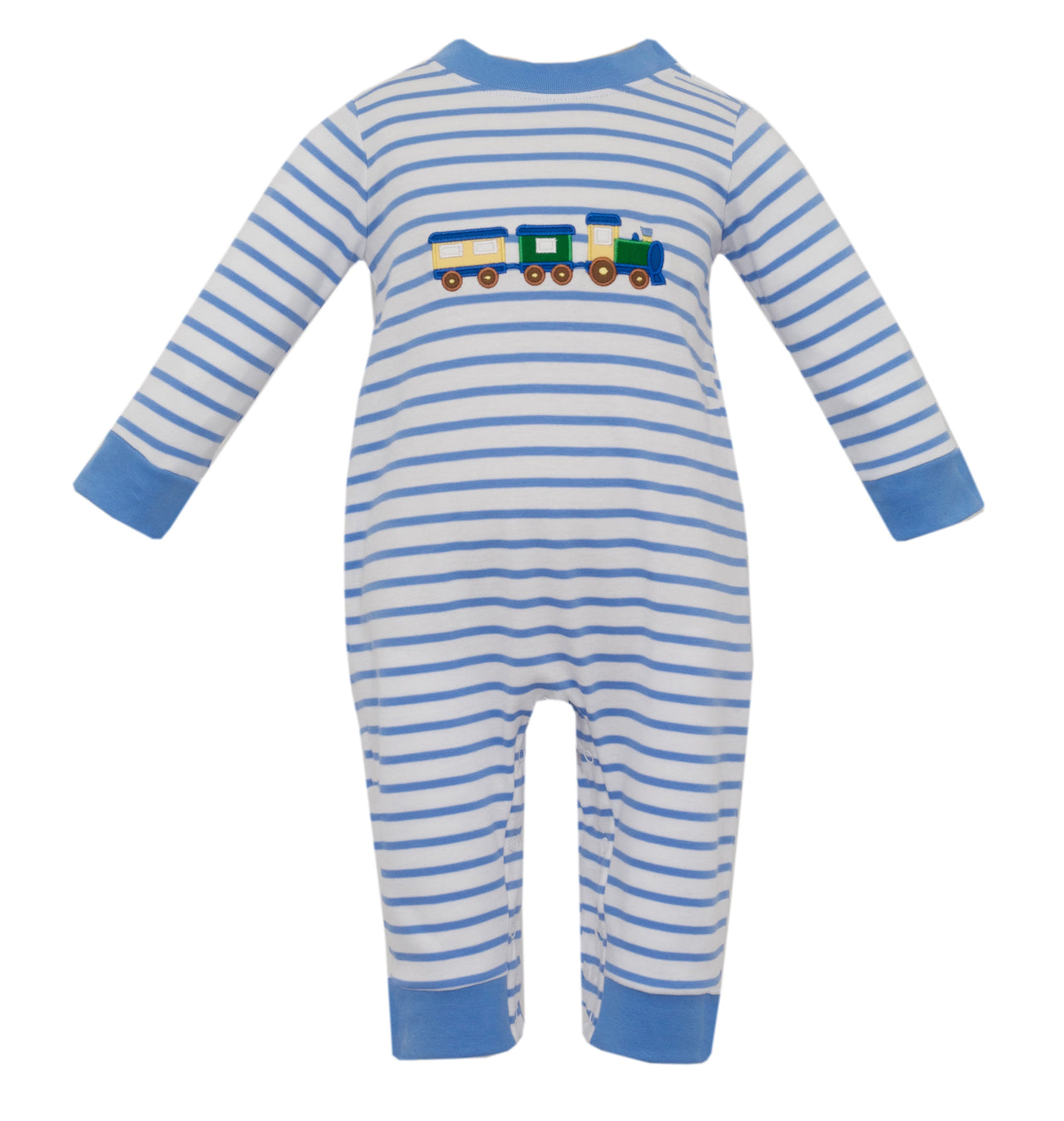 Claire & Charlie Train Peri Blue Knit Stripe Boy's Long Romper L/S 5041H-CF24 5107