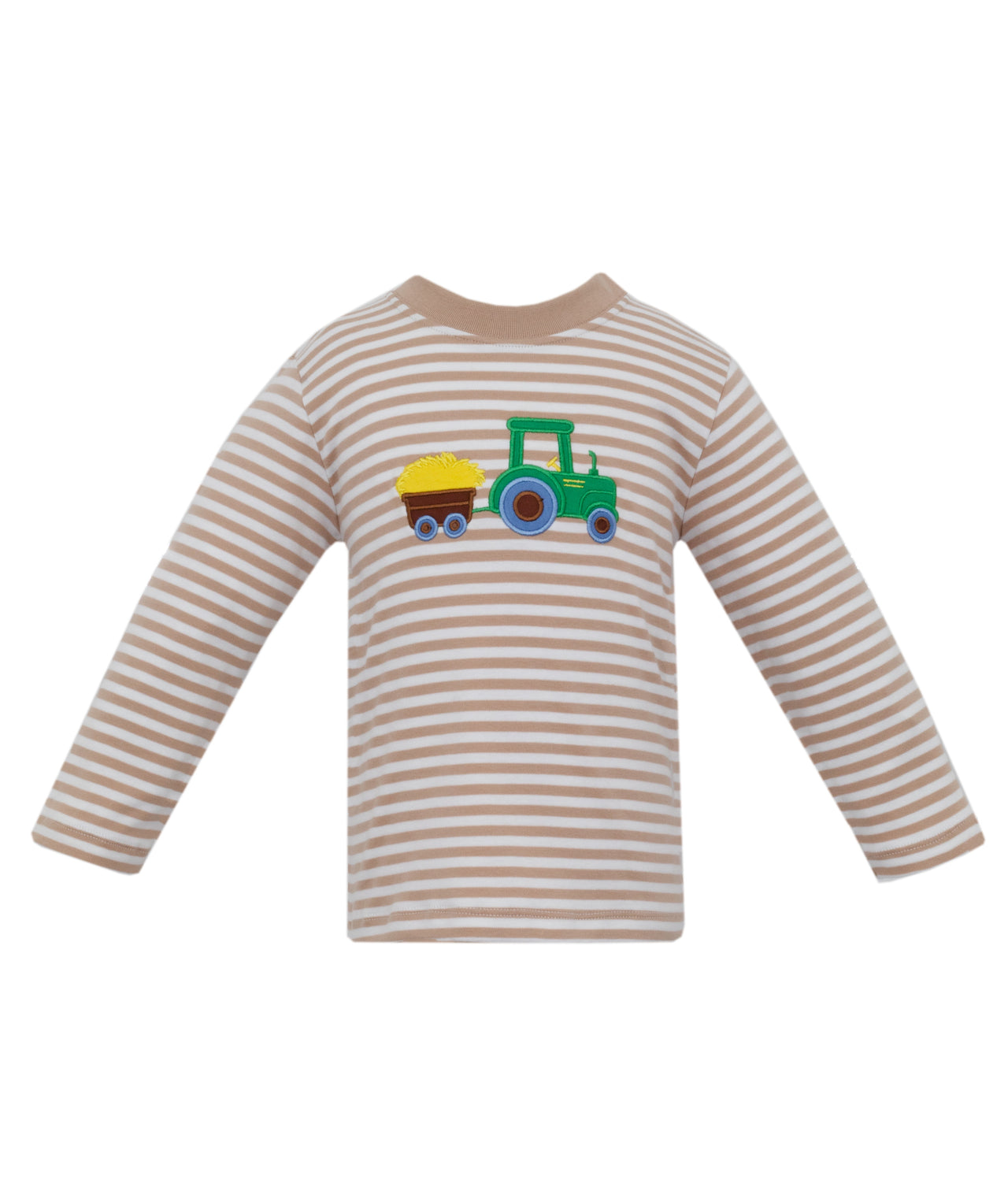 Claire & Charlie Tractor W/Wagon Khaki Stripe Boy's T-Shirt L/S 5046P-CF24 5107