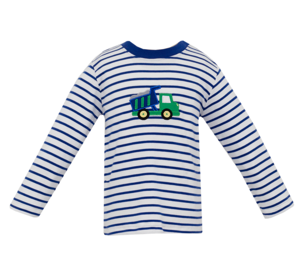 Claire & Charlie Dump Truck White & Royal Knit Stripe Boy's T-Shirt L/S 5048P-CF24 5107