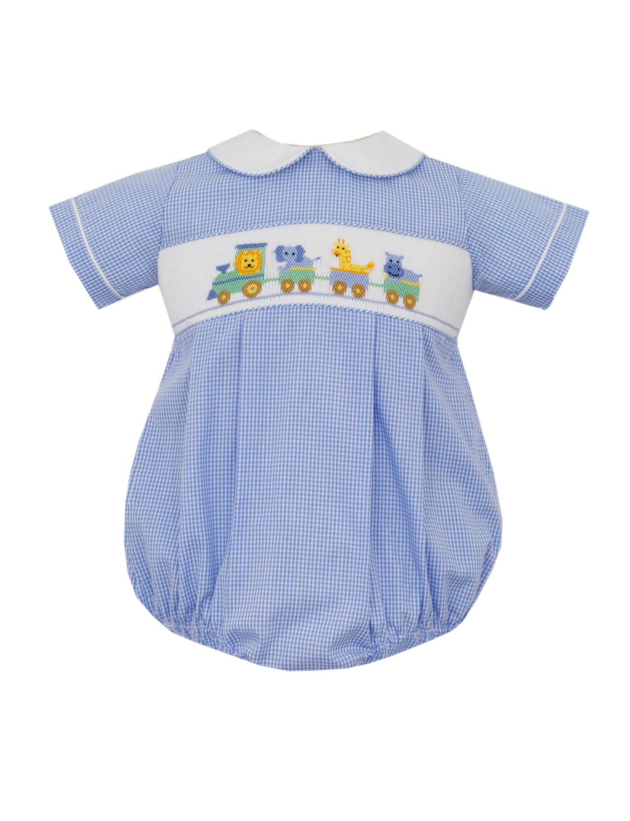 Anavini Animal Train Lt Blue Gingham Boy's Bubble S/S 504BB-VF24 5109