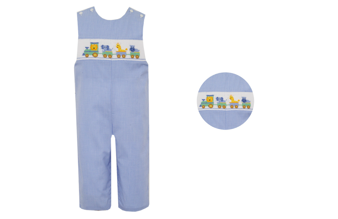 Anavini Animal Train Lt Blue Gingham Boy's Jon Jon 504K-VF24 5109