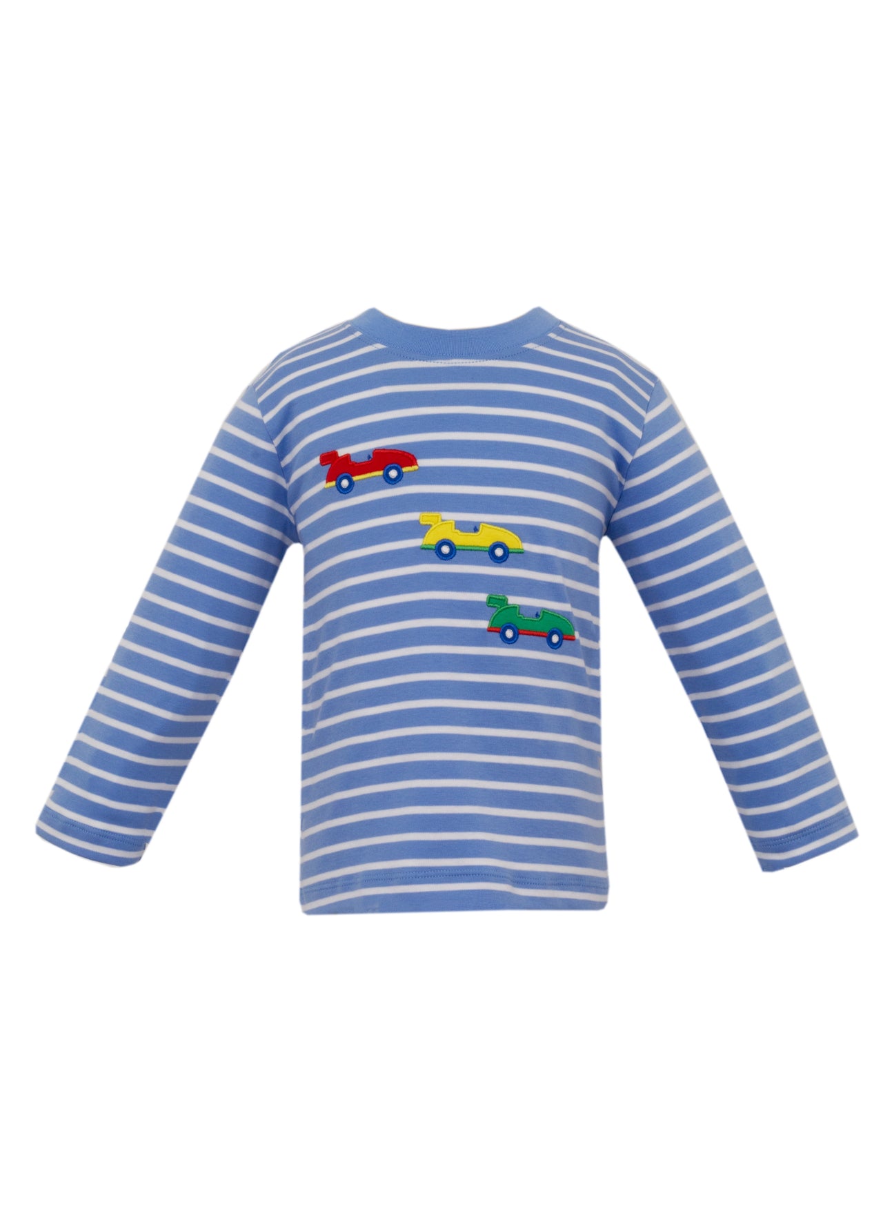 Claire & Charlie Race Cars Periwinkle Blue Stripe Knit Boy's T-Shirt L/S 5051P-CF24 5107