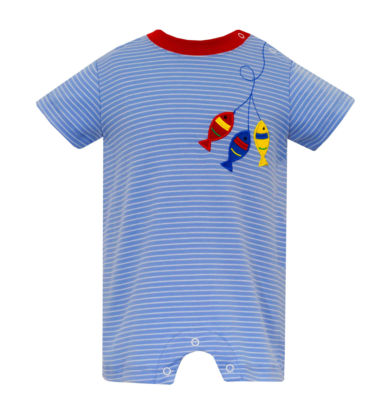 Claire & Charlie Fish Periwinkle Blue Stripe Knit Boy's Romper 5055H-CS24 5103