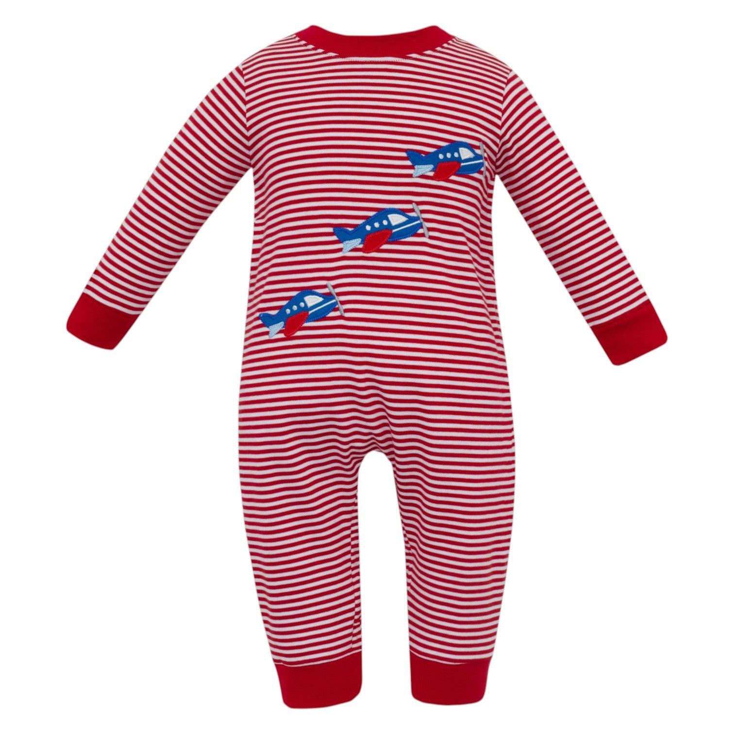 Claire & Charlie Airplanes Red Knit Stripe Boy's Long Romper L/S 5056H2-CF25 5208