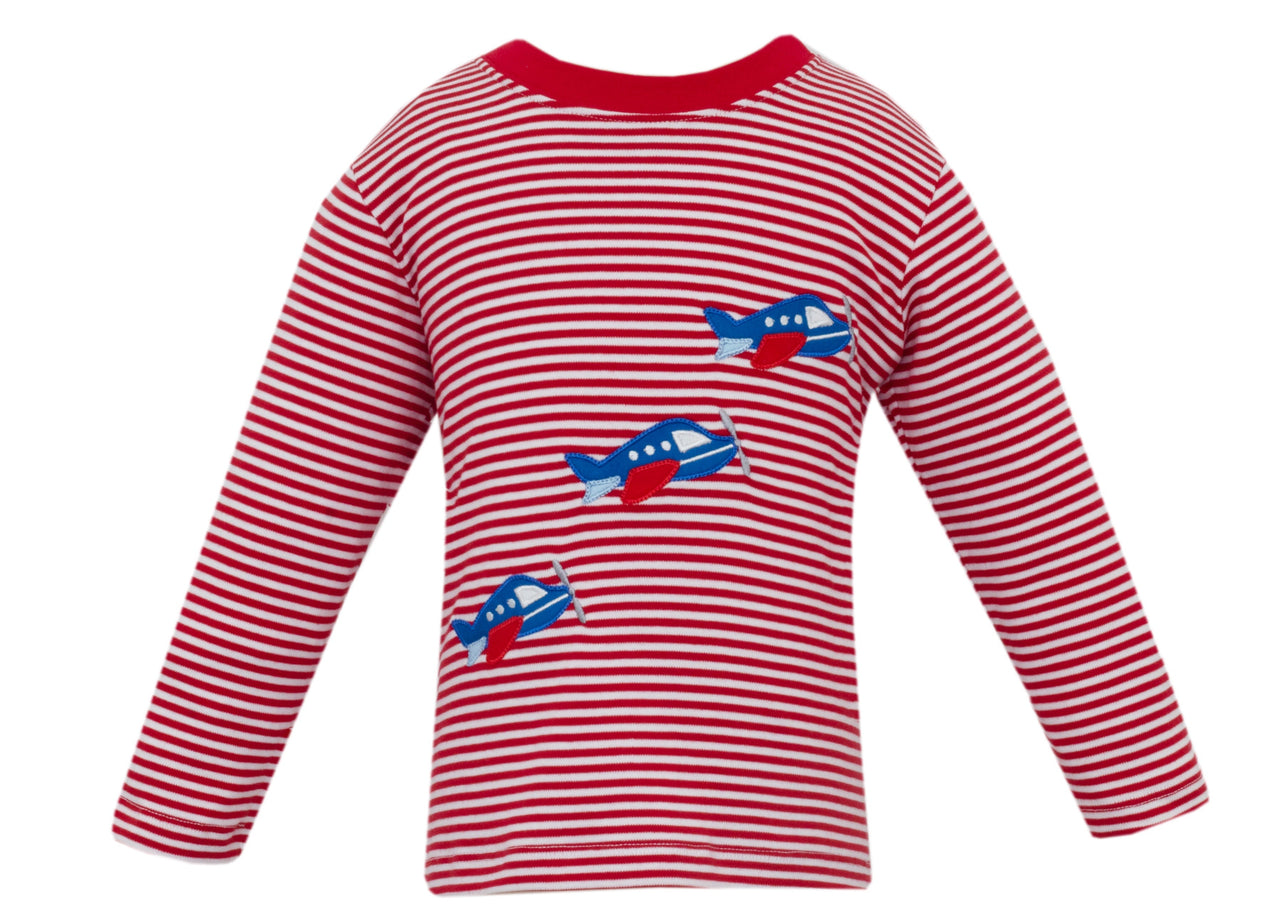 Claire & Charlie Airplanes Red Knit Stripe Boy's T-Shirt L/S 5056PL-CF25 5208