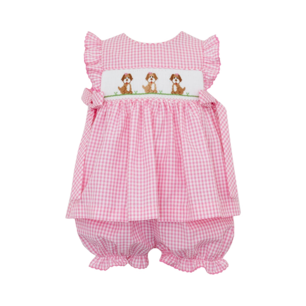 Anavini Puppies Girl's Bishop Bloomer Set W/Side Ties Pink Gingham 505C-VS25 5202