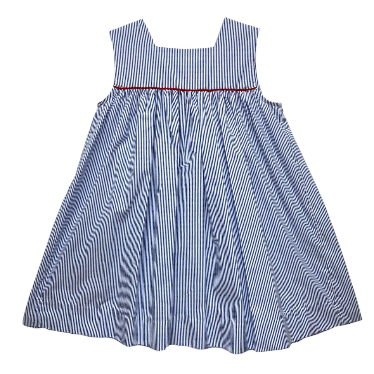 Angels & Company Amanda Sleeveless Square Neck Dress Blue/White Stripe & Red Trim 5301