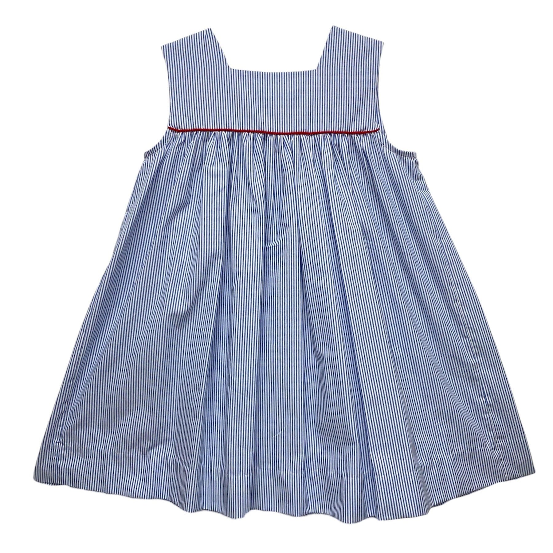 Angels & Company Amanda Sleeveless Square Neck Dress Blue/White Stripe & Red Trim 5301