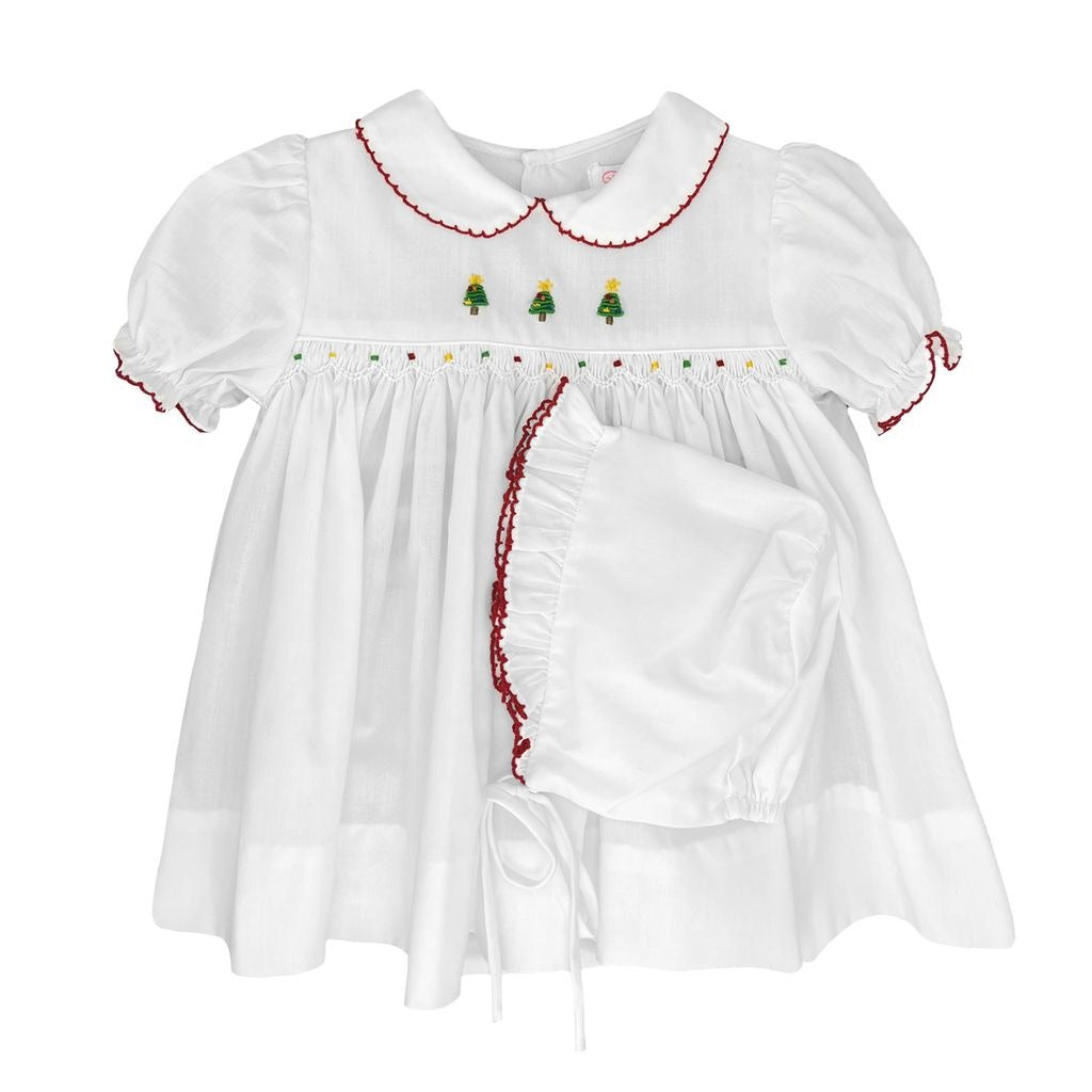 Petit Ami Hand Embroidered Christmas Tree Dress & Hat  NB 5142 5208