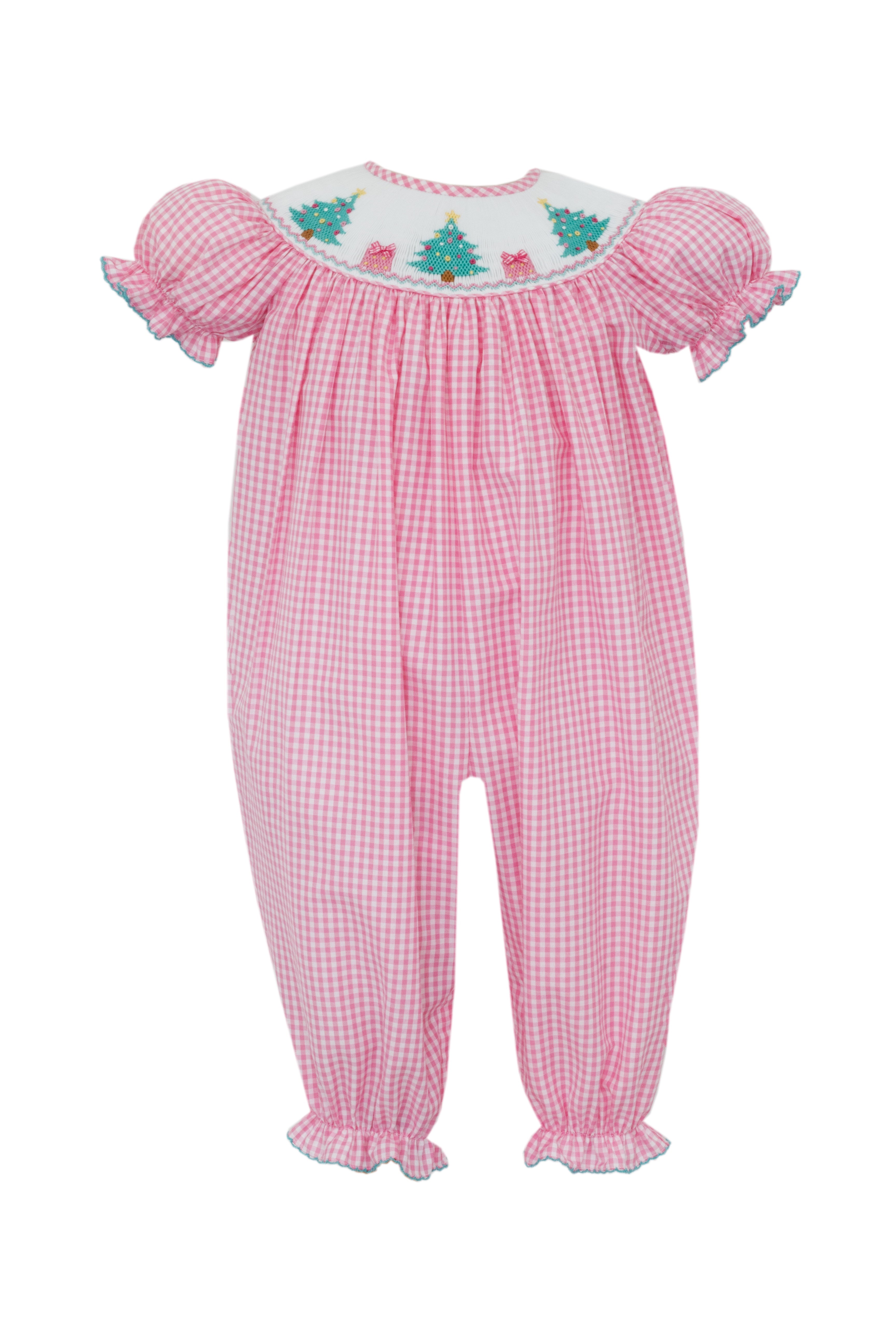 Anavini X'Mas Tree Girl's Pink Gingham Long Bishop Bubble W/Insert S/S 521F-V25 5211