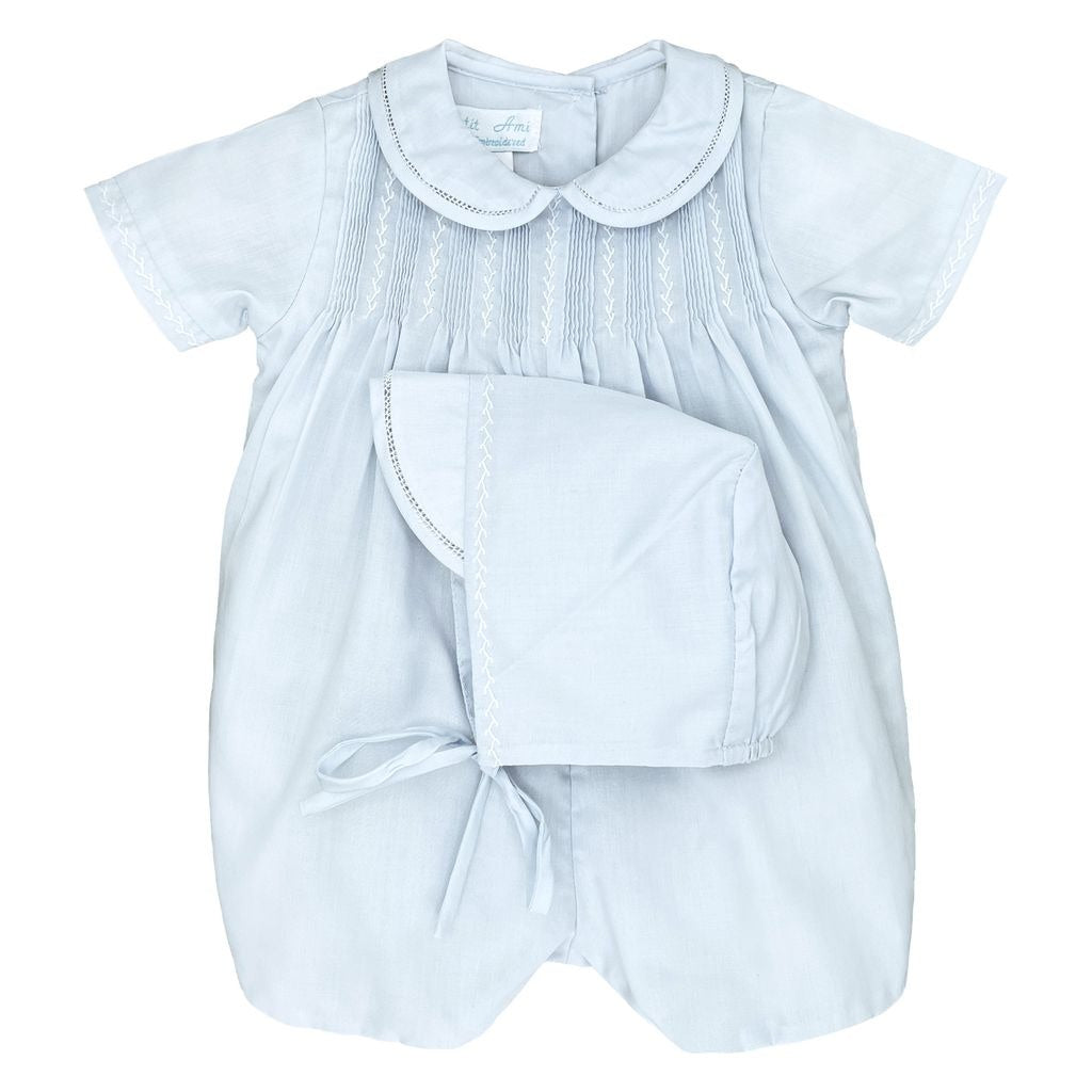 Petit Ami Light Blue Romper W/Pintucks 5237 5212
