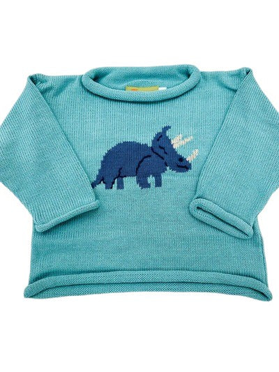 Luigi Roll Neck Sweater Triceratops W/Horns Lt Teal Green 5109