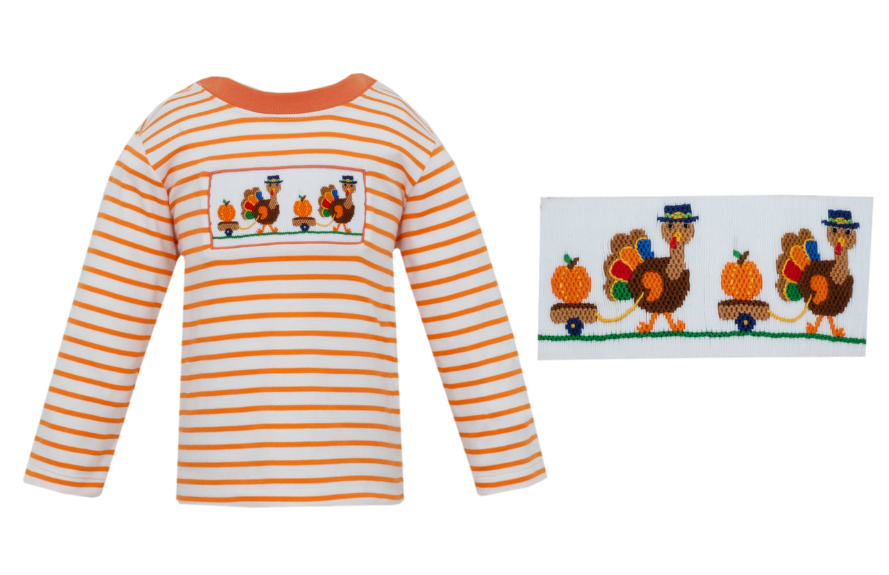 Anavini Thanksgiving Orange Knit Stripe Boy's T-Shirt L/S Orange/White 551P-VF24 5109