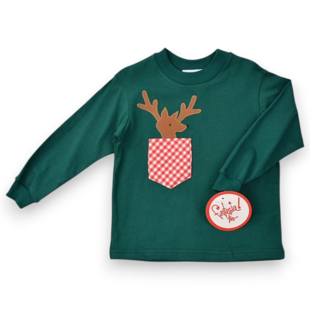 Funtasia Too Long Sleeve Tee Reindeer in Pocket & Red Check Pants 80100B-GRN/80126B 5309