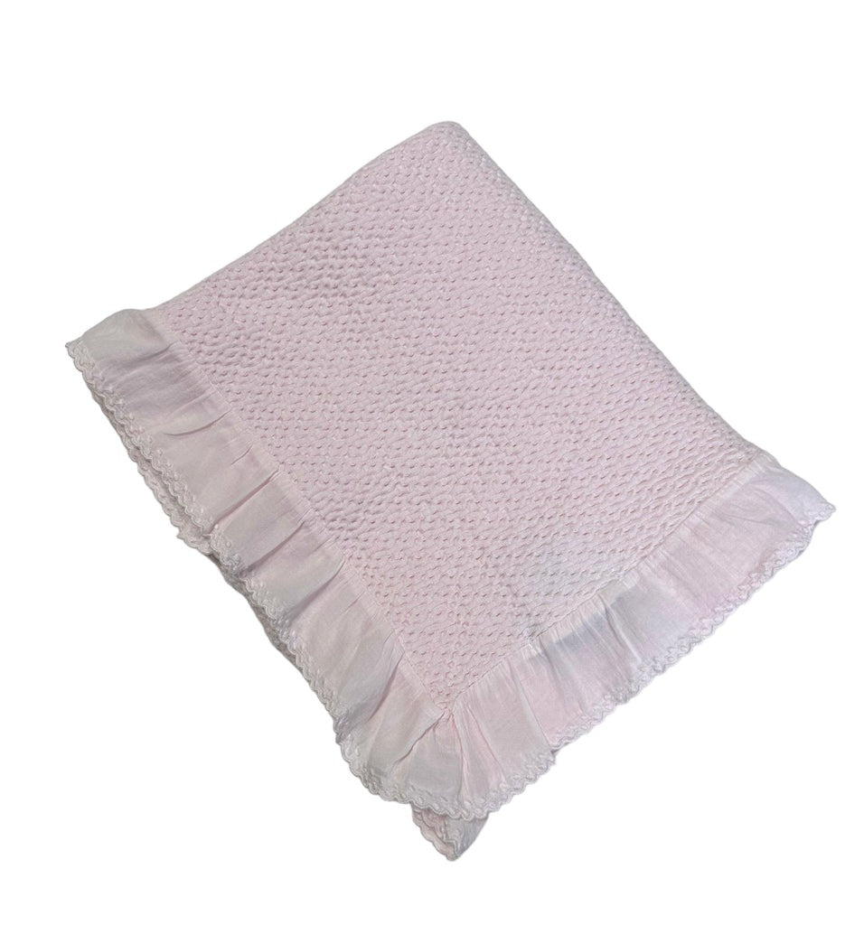 A Soft Idea Stonewashed Puckered Blanket W/Dotted Swiss Ruffle 5207