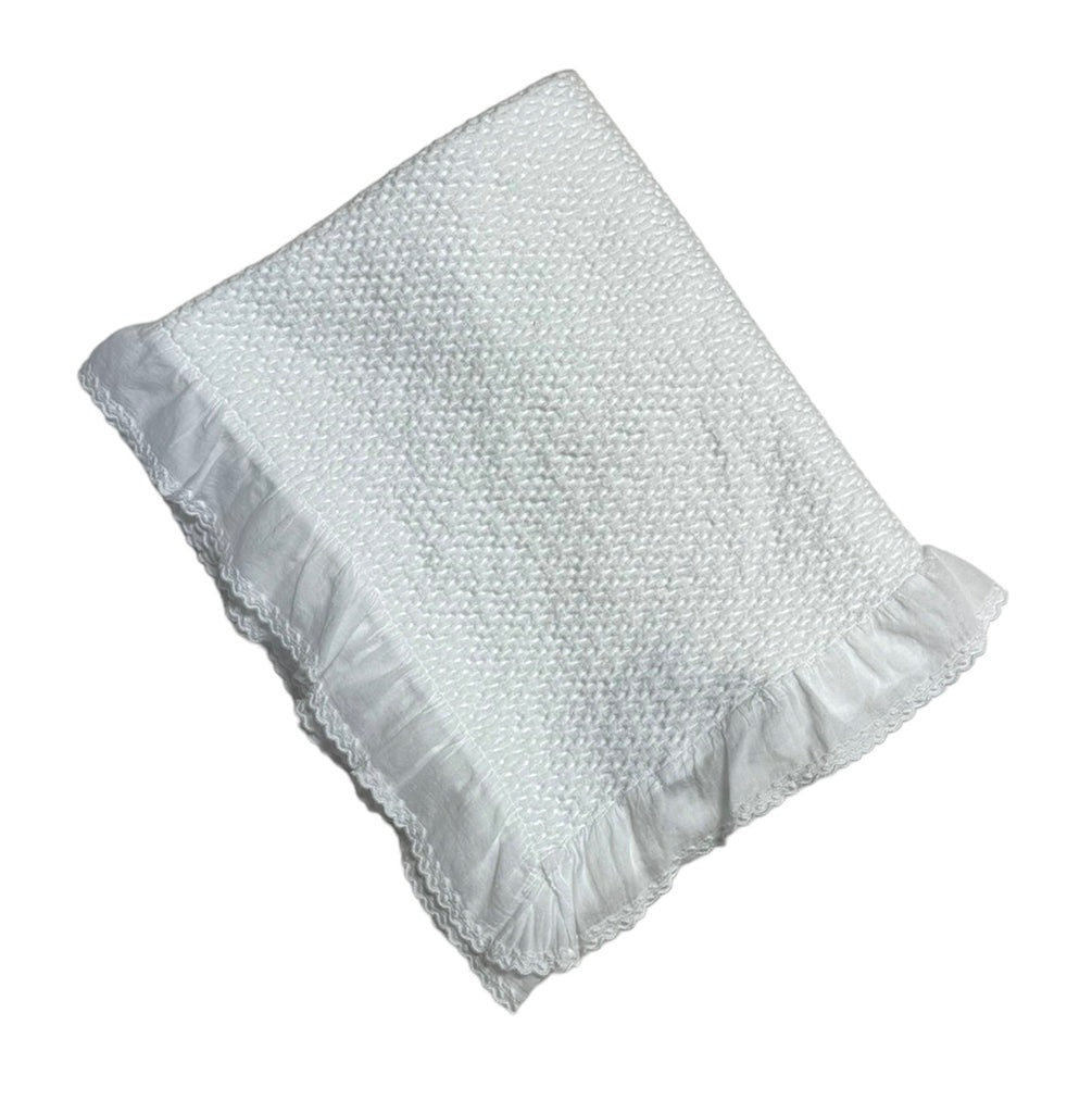A Soft Idea Stonewashed Puckered Blanket W/Dotted Swiss Ruffle 5207