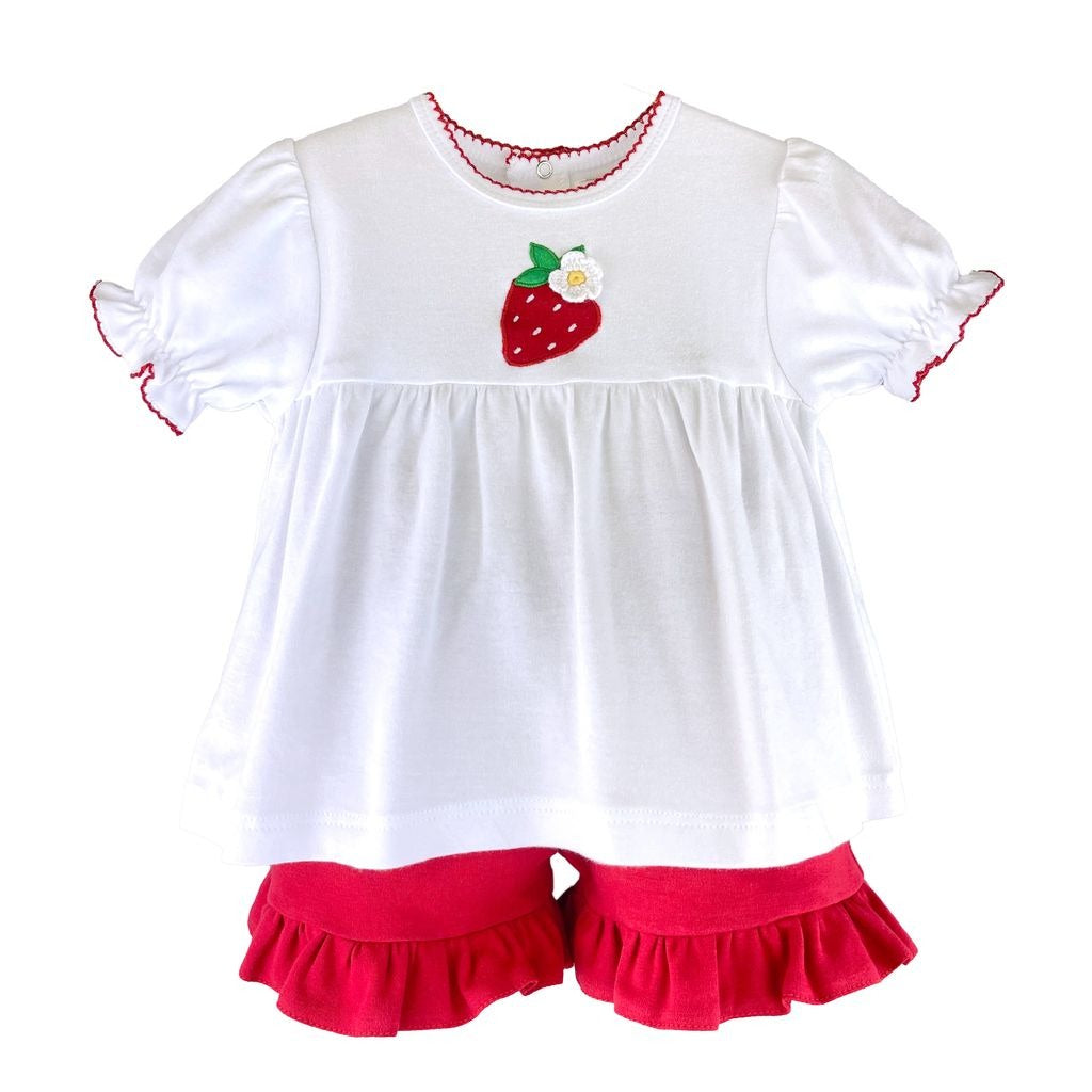 Petit Ami Strawberry Applique Short Set White/Red 6335/6435 5212