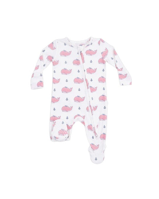 Angel Dear Bubbly Whale W/Bow Pink 2 Way Ruffle Back Zipper Footie 653-S26-BBP