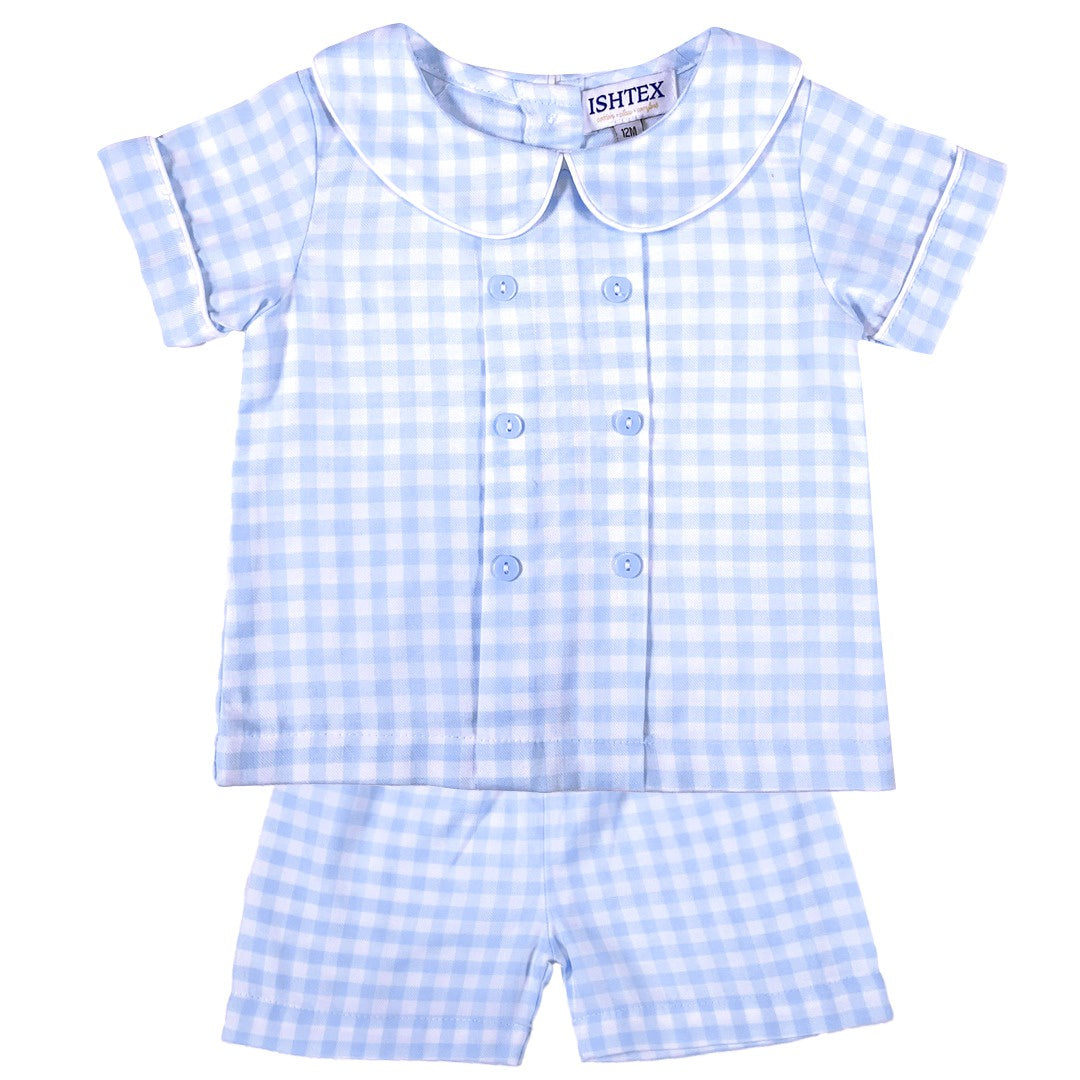 Ishtex Blue Gingham Boy's Short Set 6S050 5302