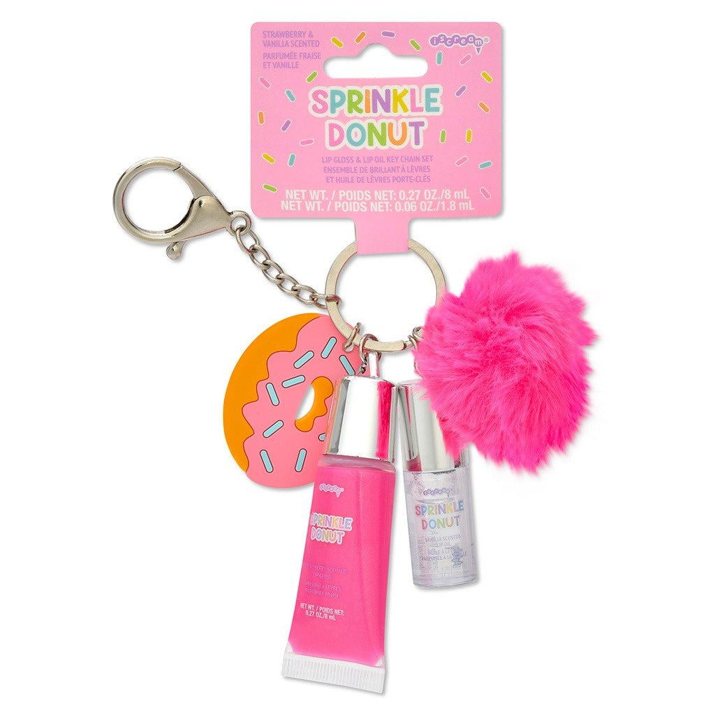 Iscream Donut Lip Gloss and Lip Oil Key Chain Set