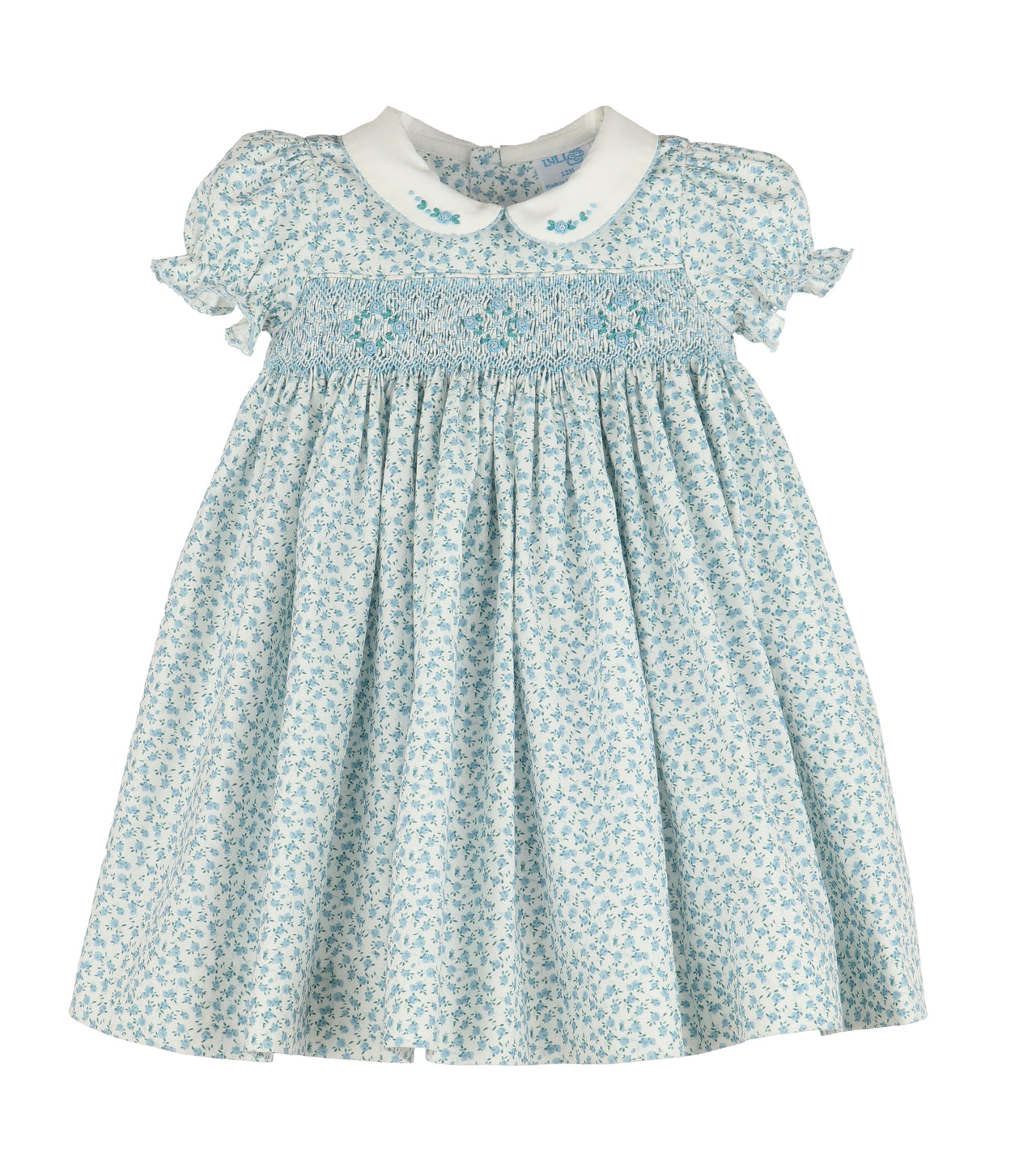 Luli & Me Dancing Roses Smock Dress Blue 8617 5107