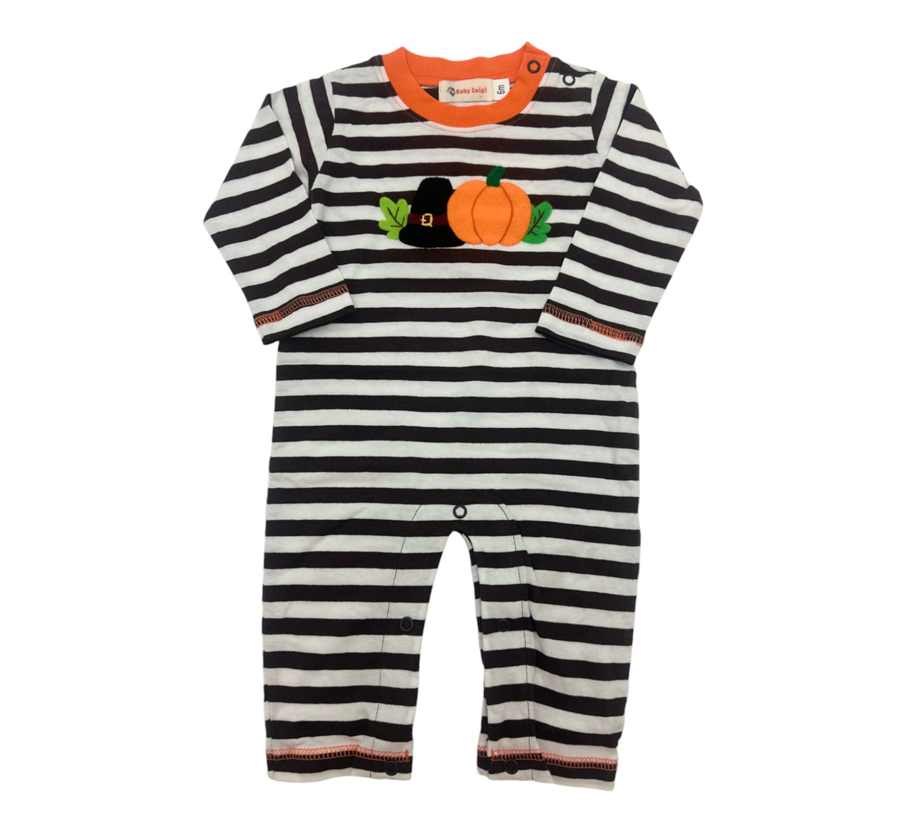 Luigi Chocolate/White Romper Pumpkin & Pilgrim Hat 5109