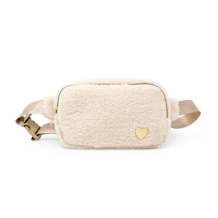 Tiny Treats Fuzzy Crossbody Sling w/ Heart - Beige