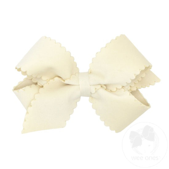 Wee Ones Grosgrain Hair Bow w/ Faux Velvet Overlay & Scalloped Edge