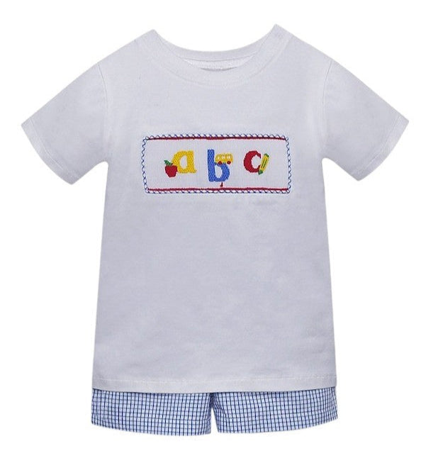 Remember Nguyen Royal Blue Avery ABC Smocked Short Set  5205