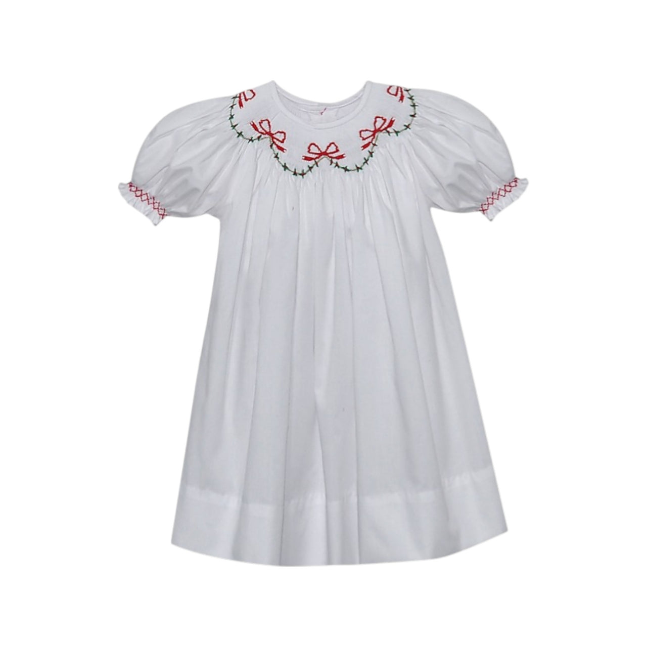 Remember Nguyen White Cate Bishop Dress Christmas Ribbons 915BD25 5207