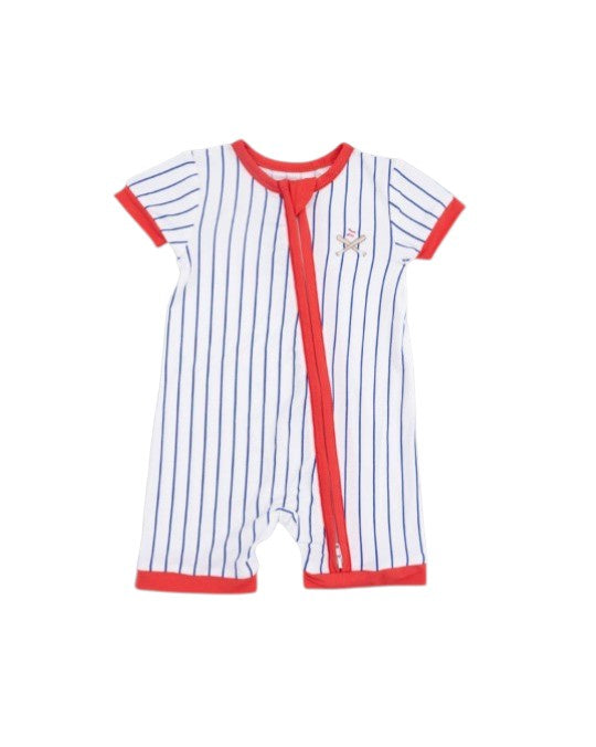 Angel Dear Baseball Stripe Shortie 2 Way Zipper Romper 1373-S26-BST 5392