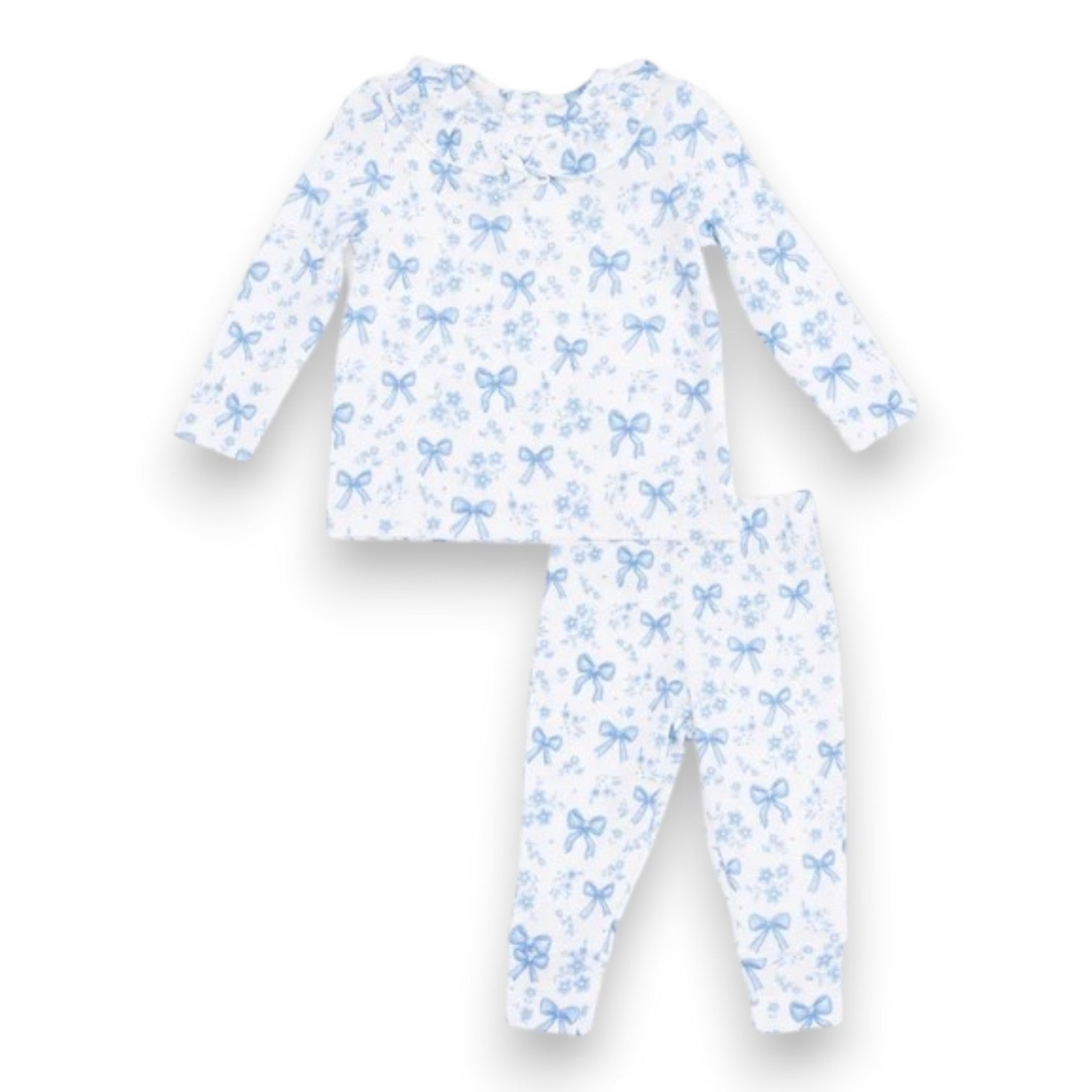 Angel Dear Blue Bows and Flowers Long Sleeve Ruffle Top and Pant 1382S-F26-DBF 5308