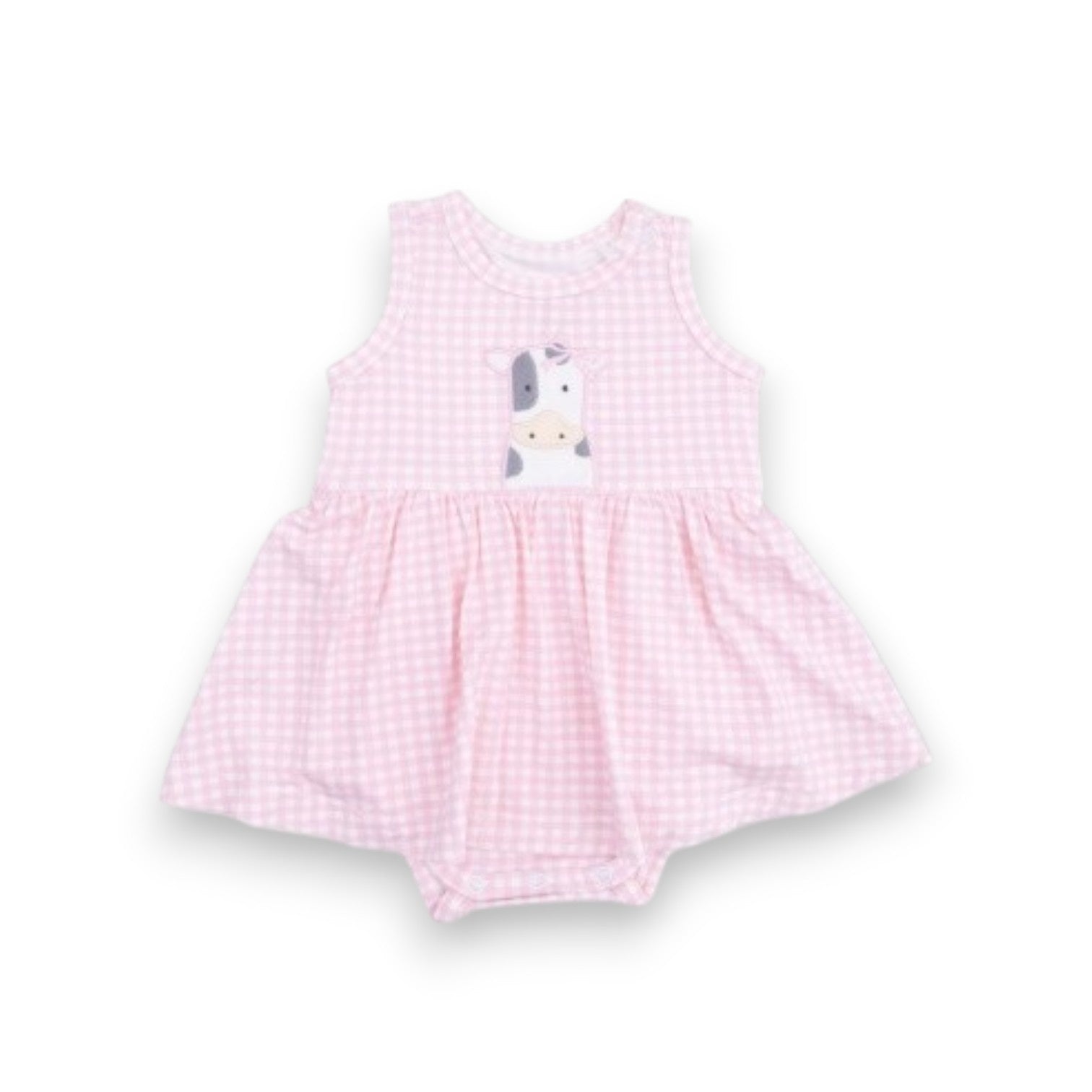 Angel Dear Cute Farm Animals Applique Tank Bodysuit Dress Pink Gingham