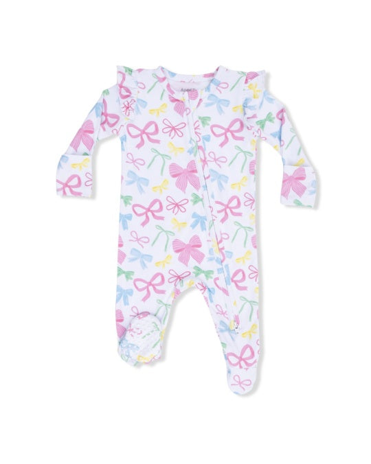 Angel Dear Sweet Bows 2 Way Ruffle Sleeve Zipper Footie