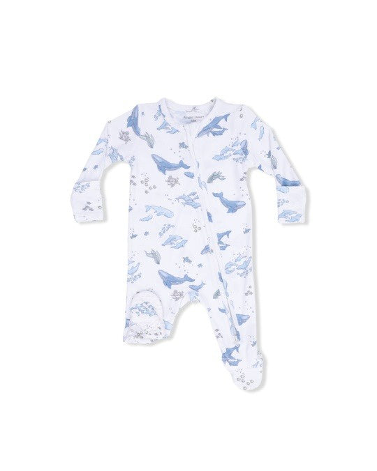 Angel Dear Watercolor Blue Whales 2 Way Zipper Footie 651-S26-WBW 5302