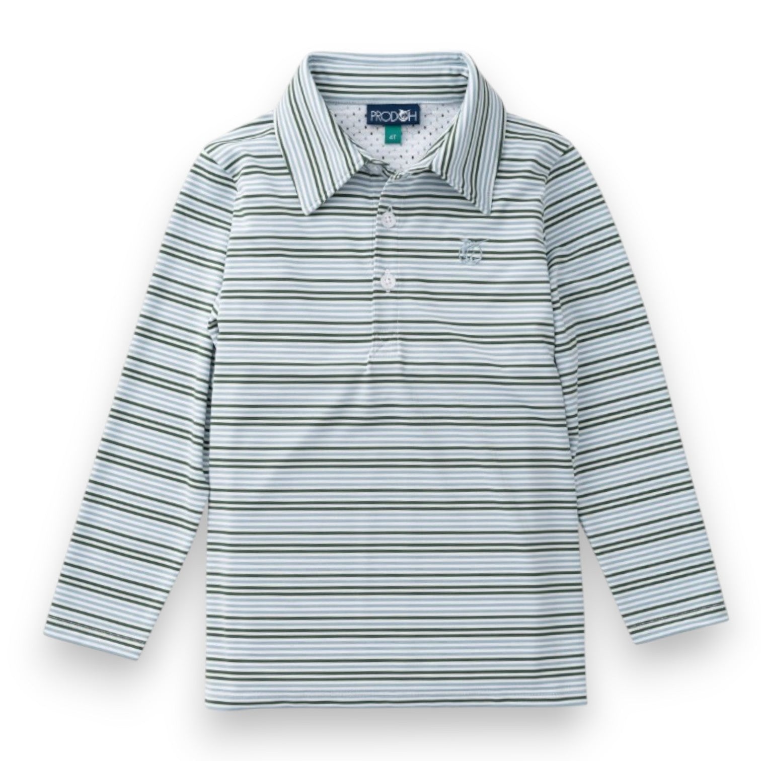 Prodoh Boy's Long Sleeve Pro Performance Polo Arona Camping Green Stripe 5308