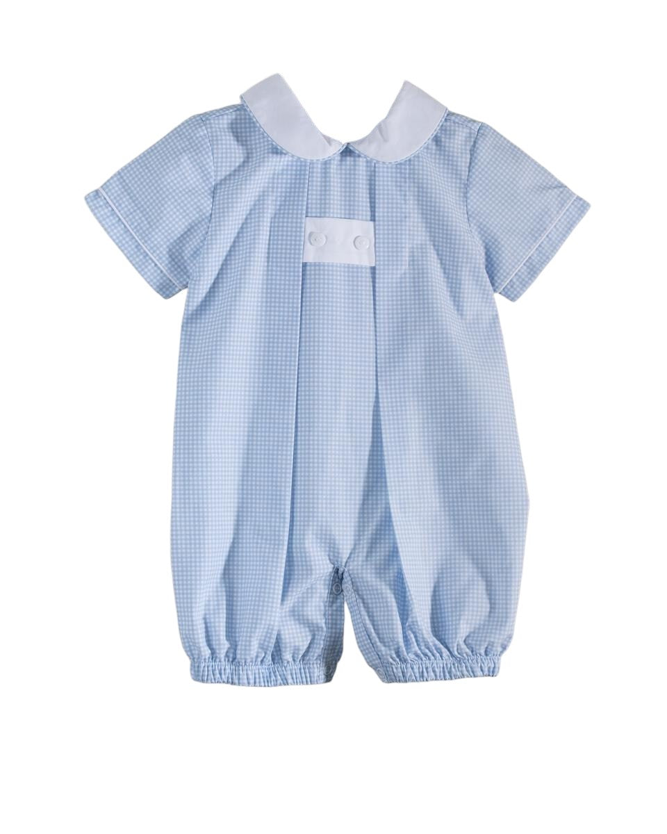 Baby Blessings Light Blue Gingham Wyatt Romper BB1124 5108